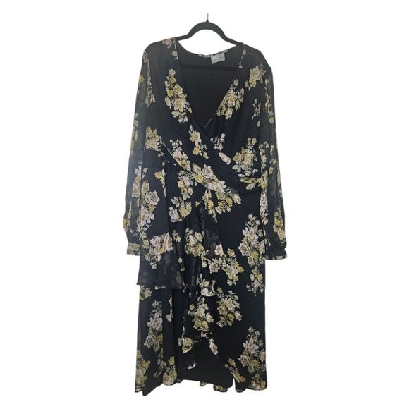 ASOS Design Wrap Waist Floral Midi Dress - Size 22 - Picture 2 of 10